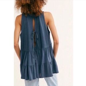 Free People Sleeveless Tiered Blue/Turquoise Cotton Tank Top